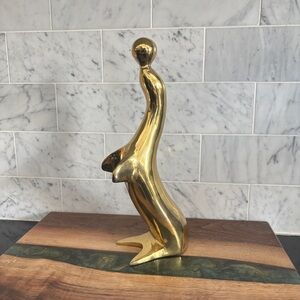 Vintage 10” Modernist Style Mid Century Brass Seal Figurine